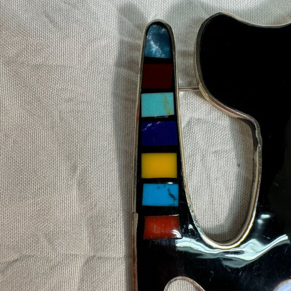 Abstract Cat Brooch Pin With Multicolor Enamel Accents & Silver Tone Finish 1980 - Picture 2 of 6